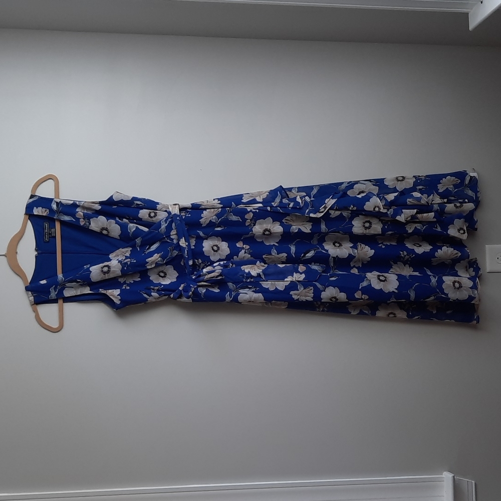 Jessica Howard Blue Floral Dress with Ruffle sz12